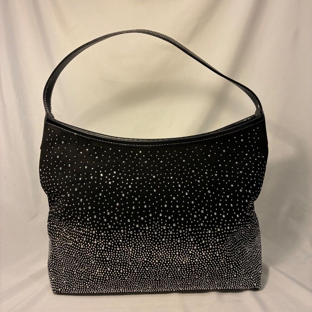 Women's Suede Tote Bag Black with rhinestones